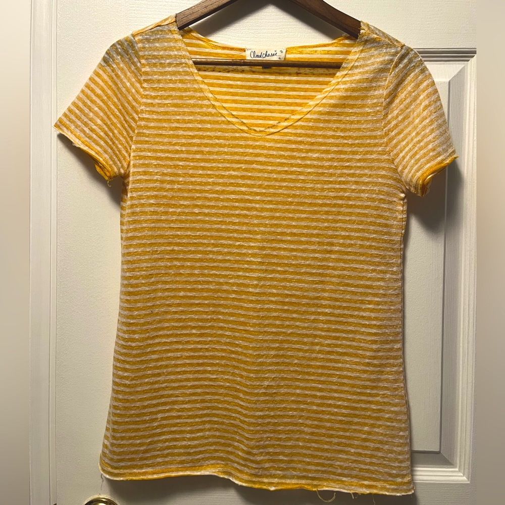 Cloudchaser Short-Sleeve Striped Yellow Shirt, Women’s XS